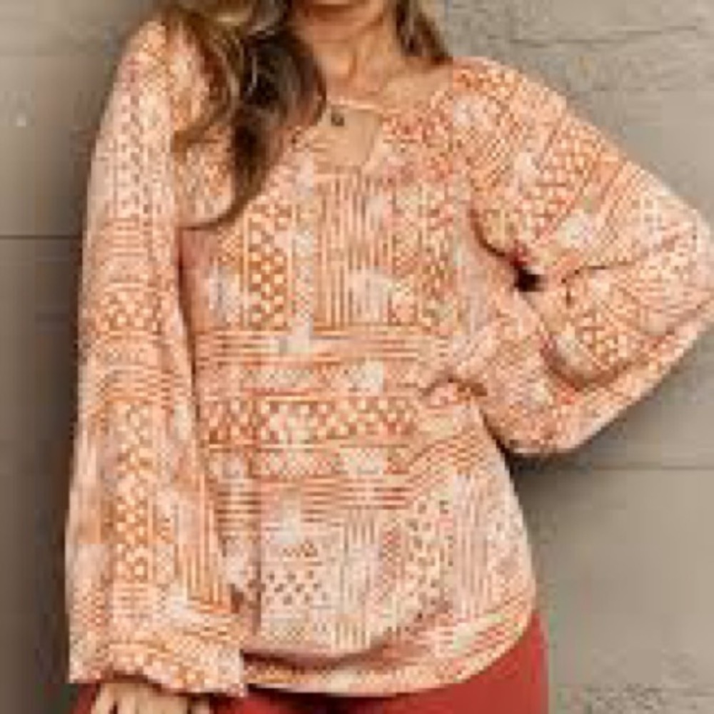 2/$35 Heyson Just For You Aztec Print Peasant Tunic Top